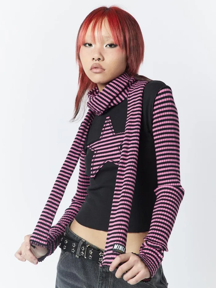 Shop Minga London Accessories Girlfriend Stripes Pink Black Scarf