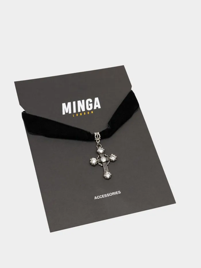 Shop Minga London Accessories Gothic Cross Pendant Choker Necklace