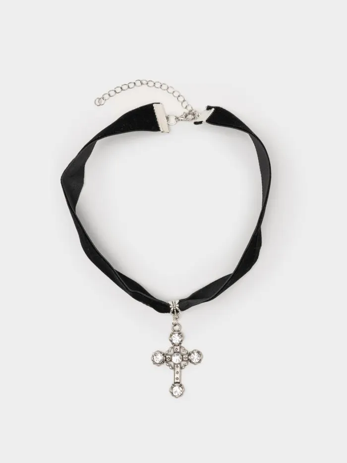 Shop Minga London Accessories Gothic Cross Pendant Choker Necklace