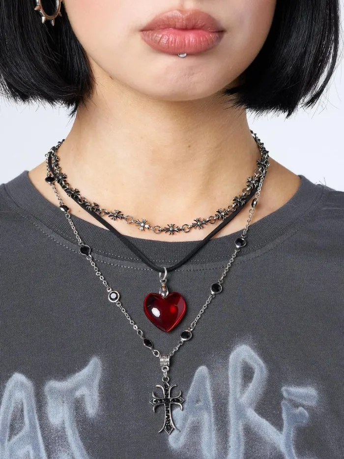 Shop Minga London Accessories Love Heart and Cross Pendant Necklace