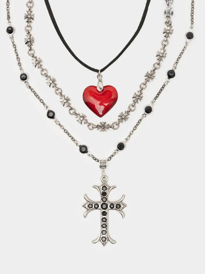 Shop Minga London Accessories Love Heart and Cross Pendant Necklace