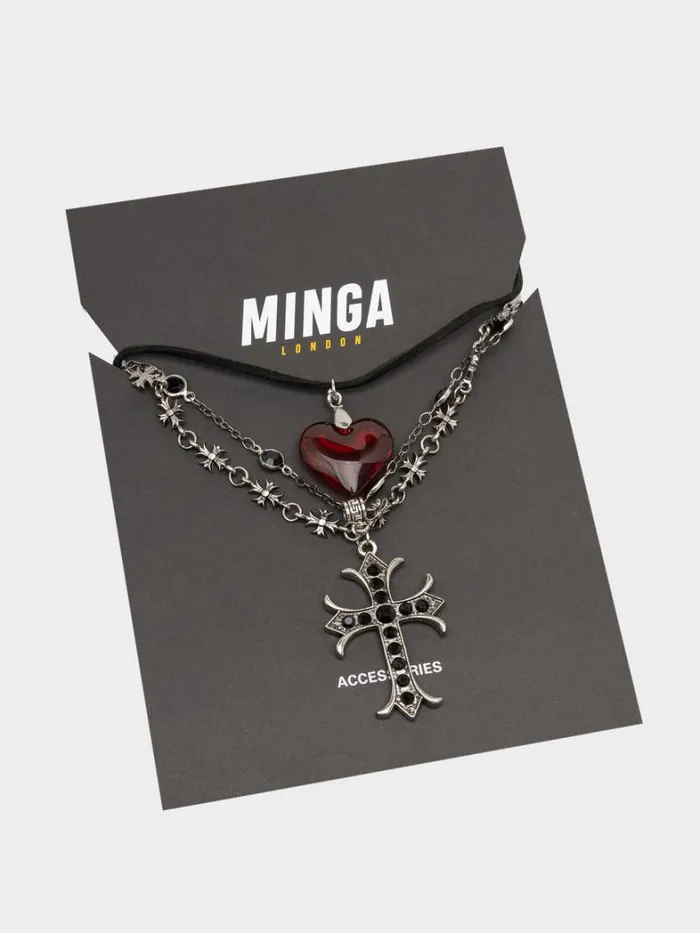 Shop Minga London Accessories Love Heart and Cross Pendant Necklace