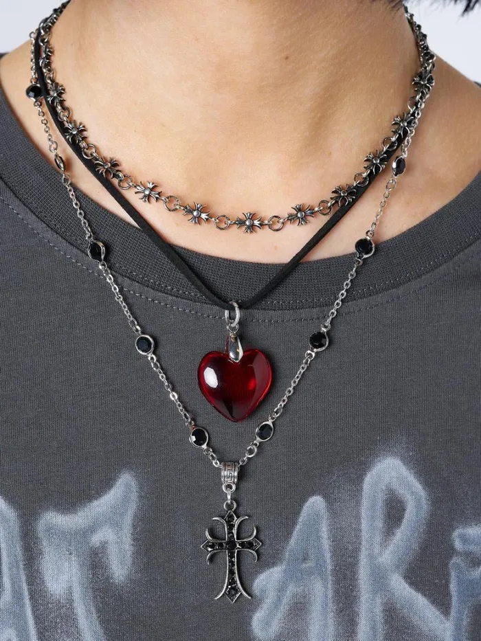 Shop Minga London Accessories Love Heart and Cross Pendant Necklace