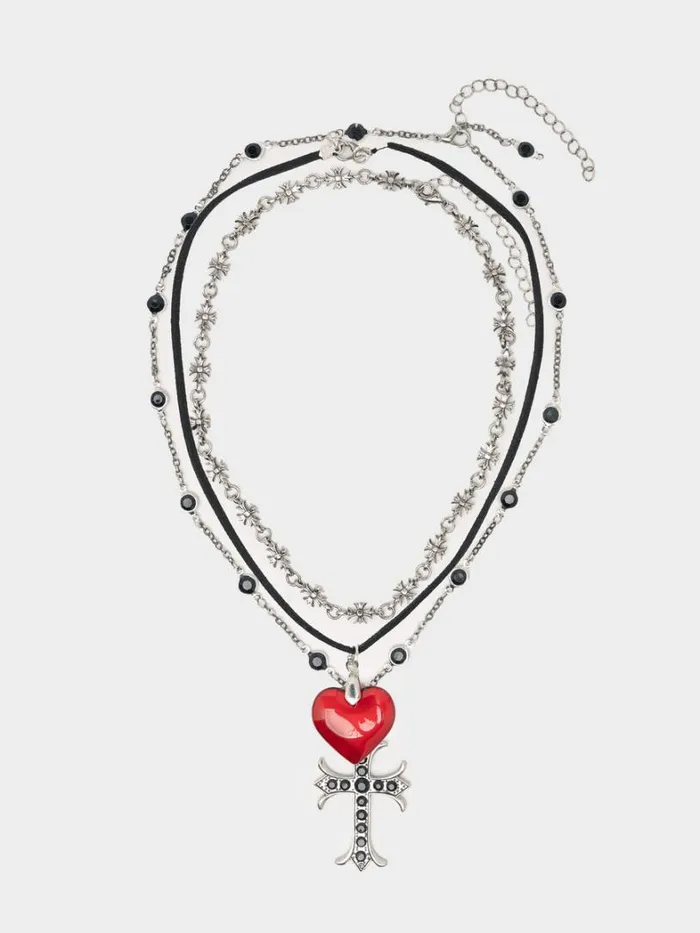Shop Minga London Accessories Love Heart and Cross Pendant Necklace
