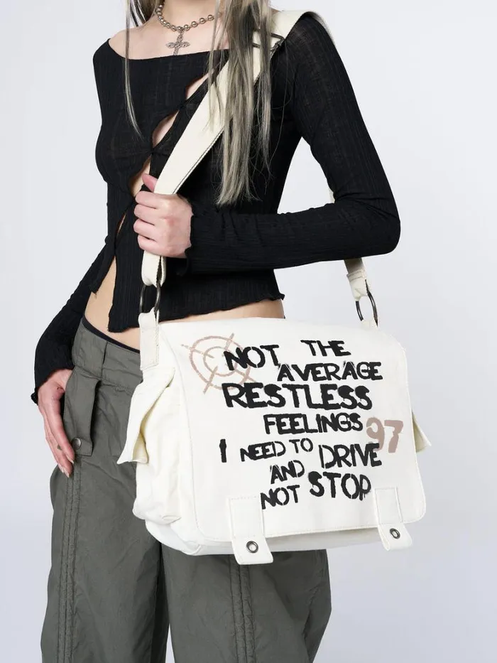 Shop Minga London Accessories Non Stop White Canvas Messenger Bag