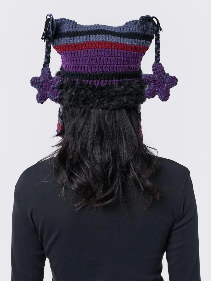 Shop Minga London Accessories North Star Purple Tie Knit Hat Shop Minga London Accessories North Star Purple Tie Knit Hat