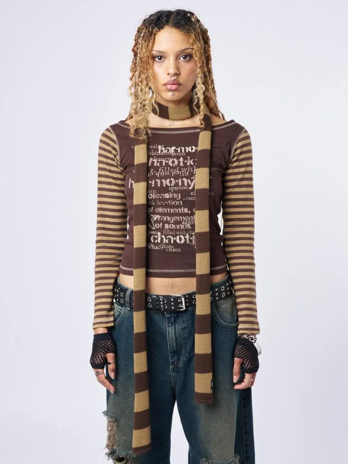Shop Minga London Accessories Rori Stripes Brown Honey Scarf