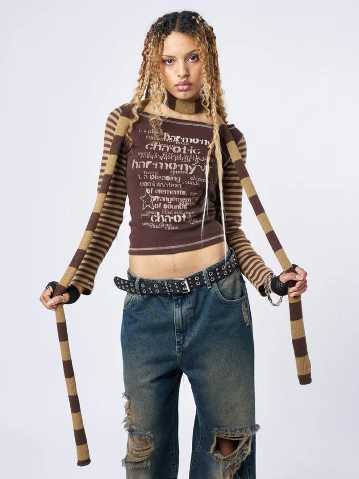 Shop Minga London Accessories Rori Stripes Brown Honey Scarf