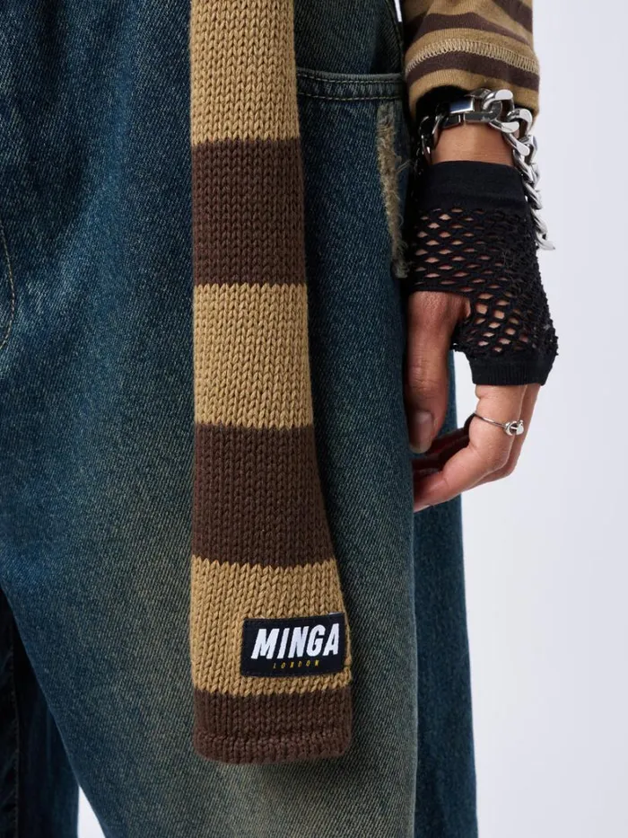Shop Minga London Accessories Rori Stripes Brown Honey Scarf