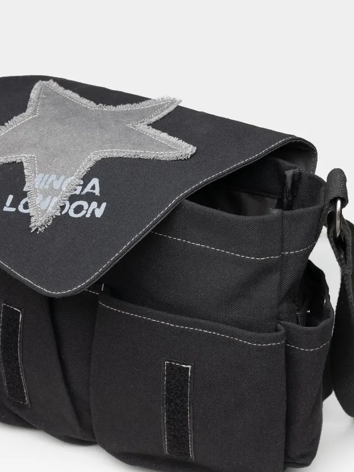Shop Minga London Accessories Super Star Black Canvas Messenger Bag