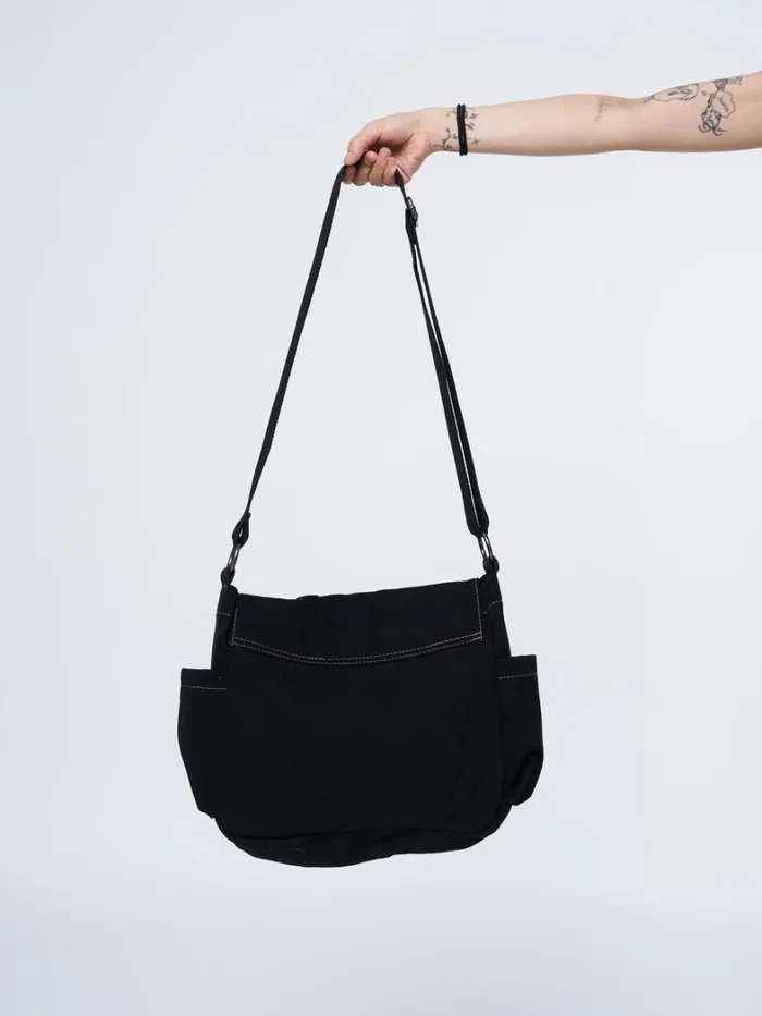 Shop Minga London Accessories Super Star Black Canvas Messenger Bag