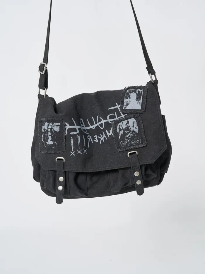 Shop Minga London Accessories Troublemaker Black Canvas Messenger Bag