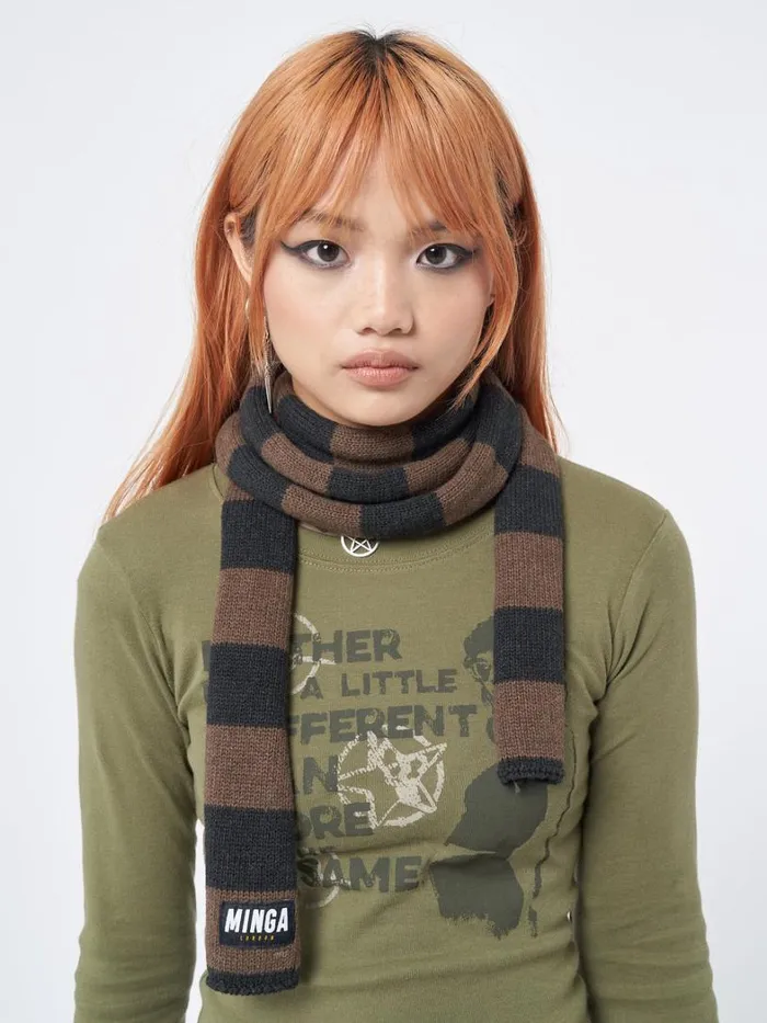 Shop Minga London Accessories Umber Stripes Knitted Scarf