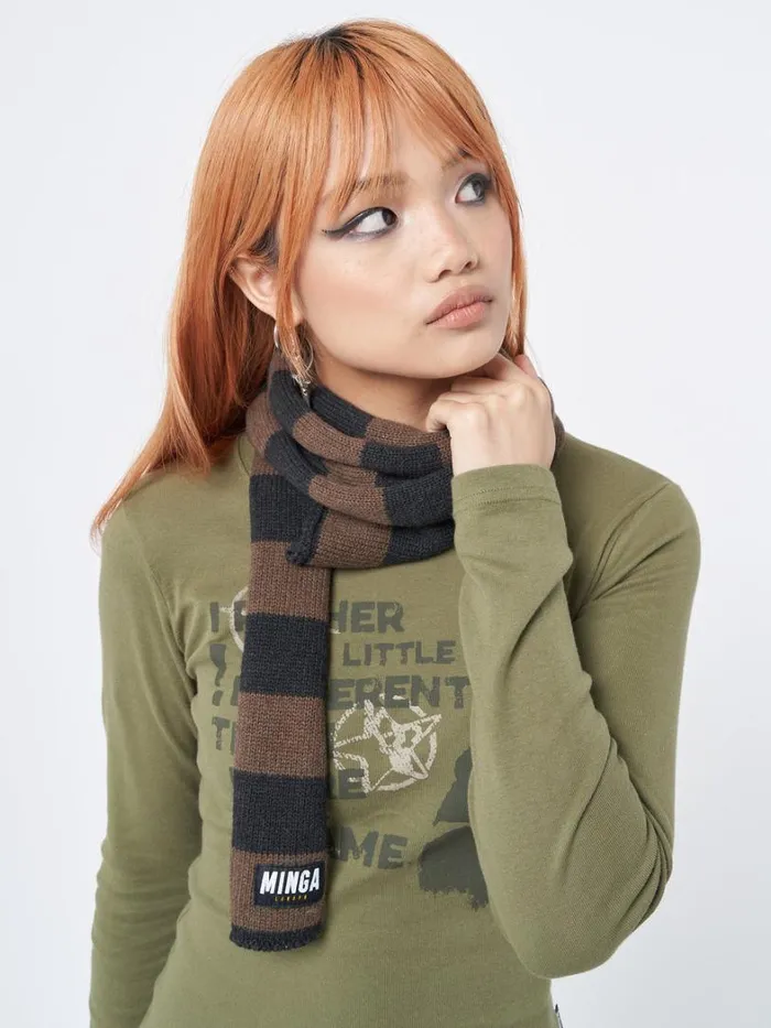 Shop Minga London Accessories Umber Stripes Knitted Scarf Shop Minga London Accessories Umber Stripes Knitted Scarf