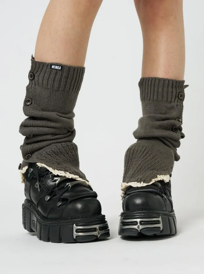 Shop Minga London Accessories Zeva Grey Buttoned Leg Warmers