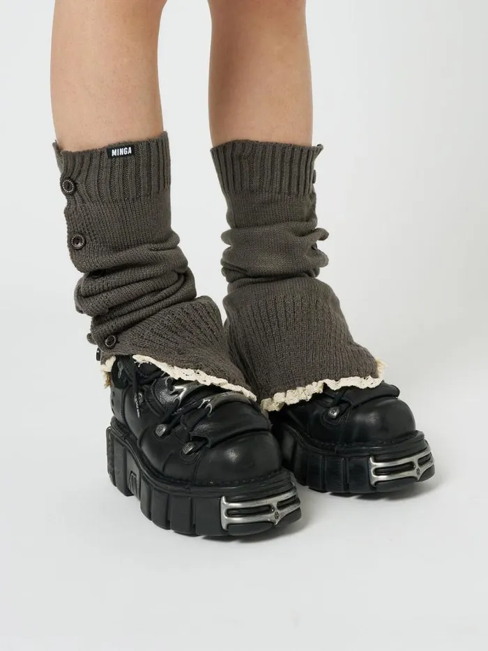 Shop Minga London Accessories Zeva Grey Buttoned Leg Warmers