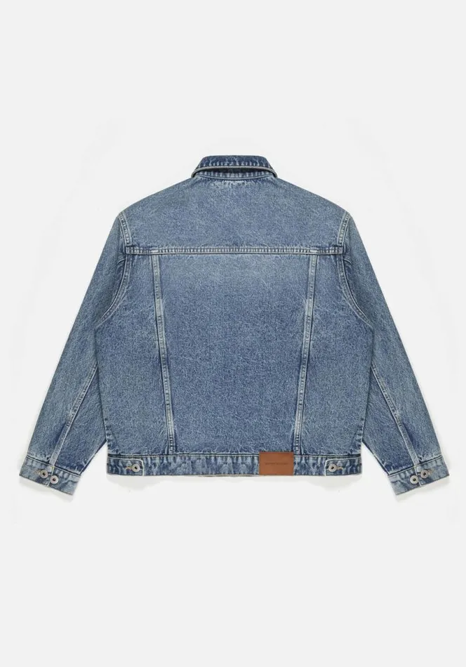 Shop MKI 16OZ DENIM TRUCKER JACKET Bleach Wash MKI MIYUKI ZOKU Outerwear Shop MKI 16OZ DENIM TRUCKER JACKET Bleach Wash MKI MIYUKI ZOKU Outerwear