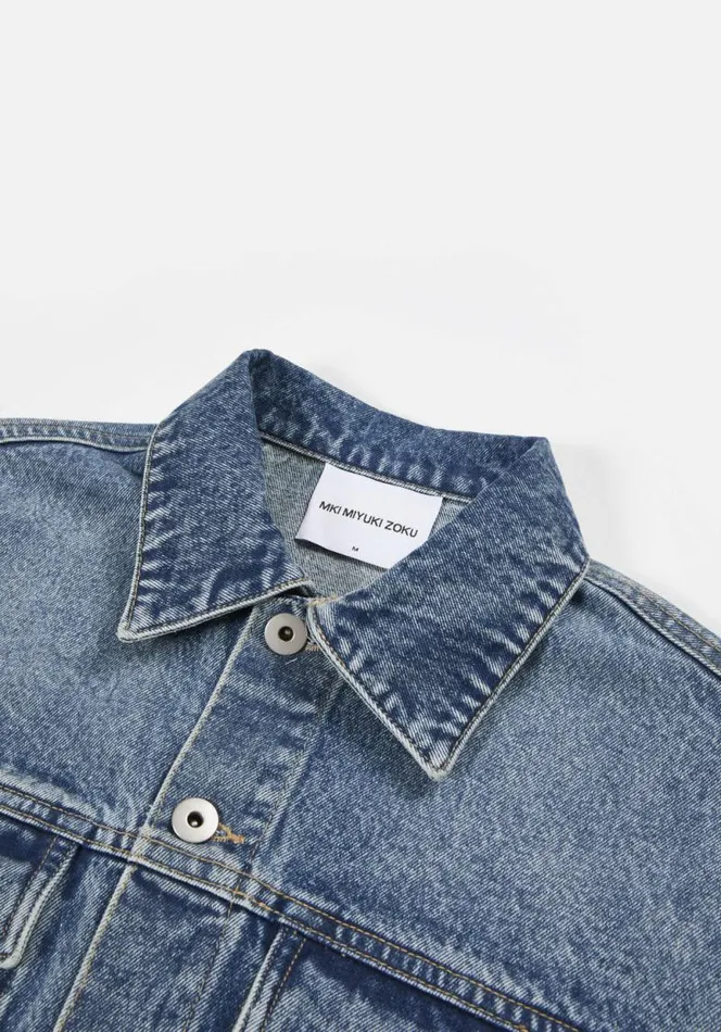 Shop MKI 16OZ DENIM TRUCKER JACKET Bleach Wash MKI MIYUKI ZOKU Outerwear Shop MKI 16OZ DENIM TRUCKER JACKET Bleach Wash MKI MIYUKI ZOKU Outerwear
