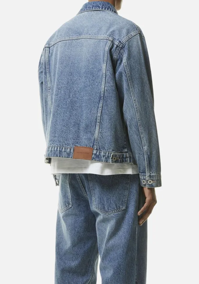 Shop MKI 16OZ DENIM TRUCKER JACKET Bleach Wash MKI MIYUKI ZOKU Outerwear Shop MKI 16OZ DENIM TRUCKER JACKET Bleach Wash MKI MIYUKI ZOKU Outerwear