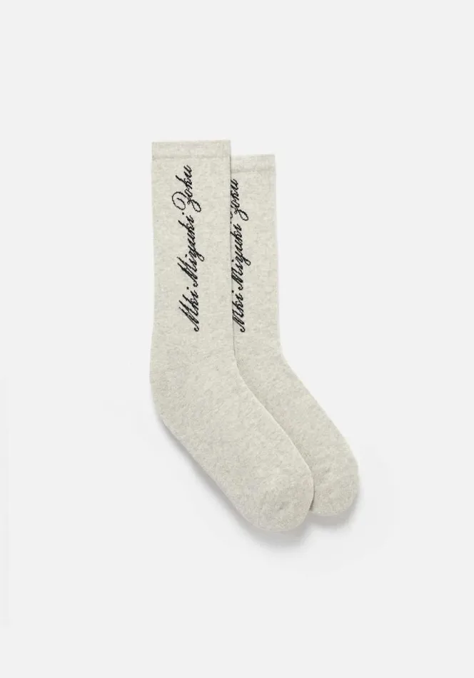 Shop MKI EMBASSY LARGE LOGO SOCKS Oatmeal MKI MIYUKI ZOKU Socks