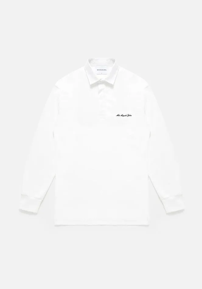 Shop MKI EMBROIDERED EMBASSY RUGBY SHIRT White MKI MIYUKI ZOKU TShirts