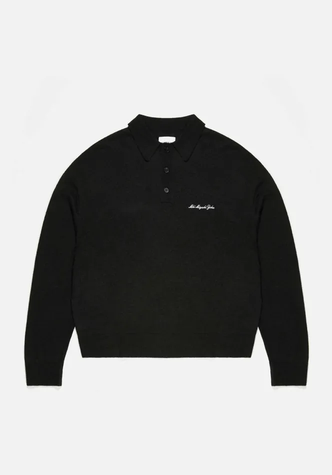 Shop MKI LIGHTWEIGHT MOHAIR KNIT POLO LONGSLEEVE Black MKI MIYUKI ZOKU Shirts
