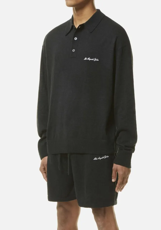 Shop MKI LIGHTWEIGHT MOHAIR KNIT POLO LONGSLEEVE Black MKI MIYUKI ZOKU Shirts