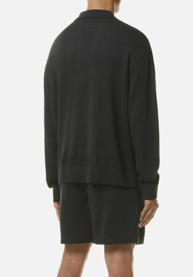Shop MKI LIGHTWEIGHT MOHAIR KNIT POLO LONGSLEEVE Black MKI MIYUKI ZOKU Shirts