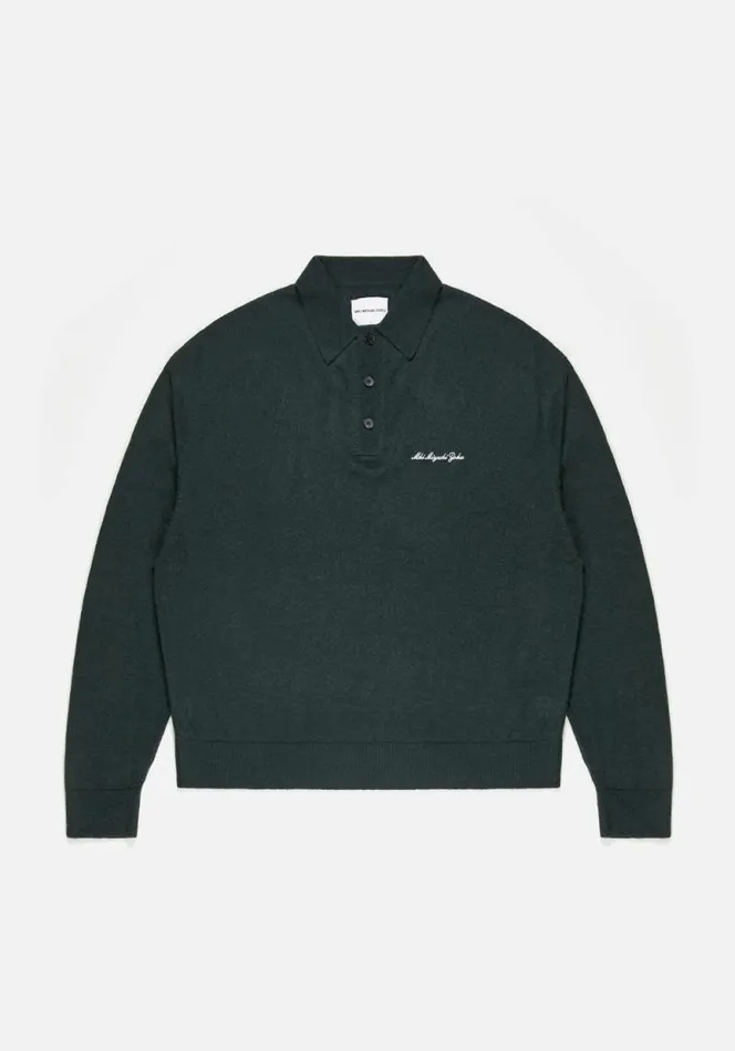 Shop MKI LIGHTWEIGHT MOHAIR KNIT POLO LONGSLEEVE Green MKI MIYUKI ZOKU Shirts