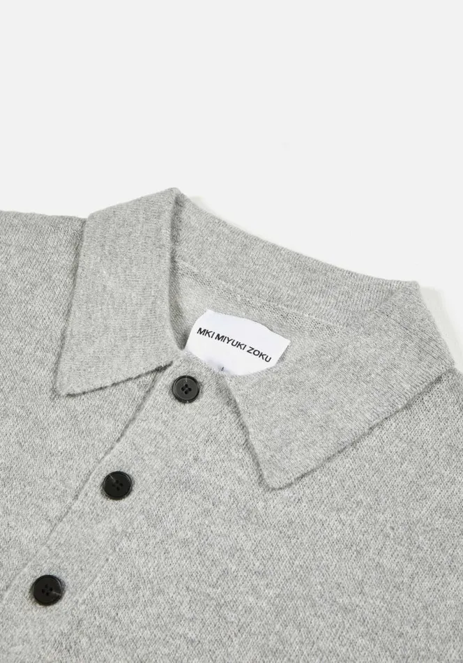 Shop MKI LIGHTWEIGHT MOHAIR KNIT POLO LONGSLEEVE Grey MKI MIYUKI ZOKU Shirts