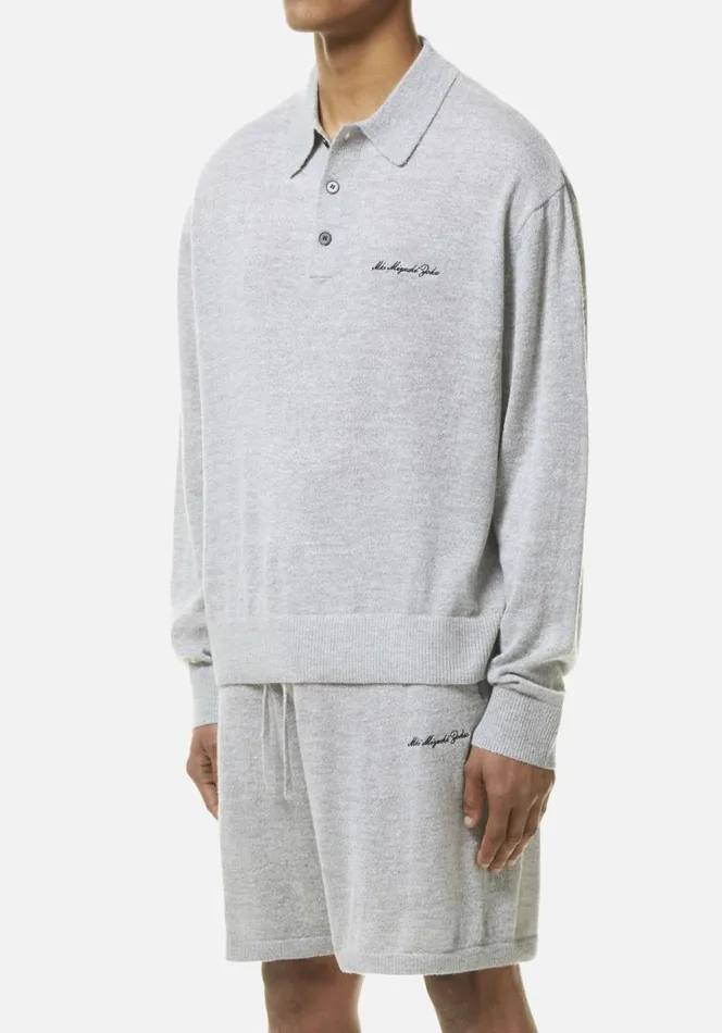 Shop MKI LIGHTWEIGHT MOHAIR KNIT POLO LONGSLEEVE Grey MKI MIYUKI ZOKU Shirts