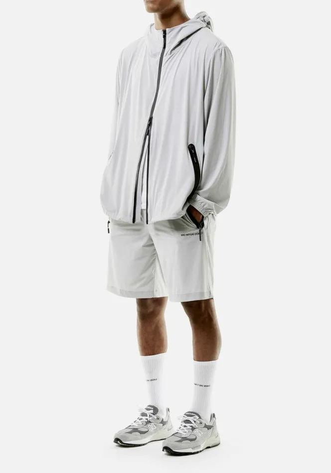 Shop MKI LIGHTWEIGHT SHELL HOODED JACKET Light Grey MKI MIYUKI ZOKU Outerwear