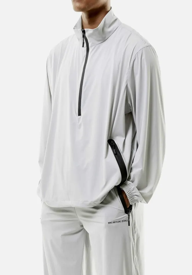 Shop MKI LIGHTWEIGHT SHELL QUARTER ZIP Light Grey MKI MIYUKI ZOKU Outerwear