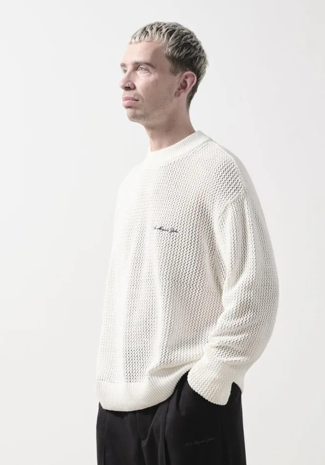 Shop MKI LOOSE GAUGE CREW Off White MKI MIYUKI ZOKU Knitwear Shop MKI LOOSE GAUGE CREW Off White MKI MIYUKI ZOKU Knitwear