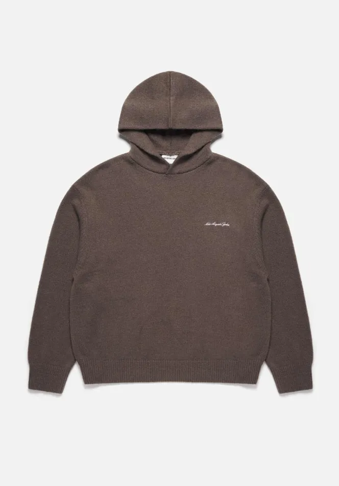 Shop MKI MOHAIR BLEND KNIT HOODY Brown MKI MIYUKI ZOKU Knitwear