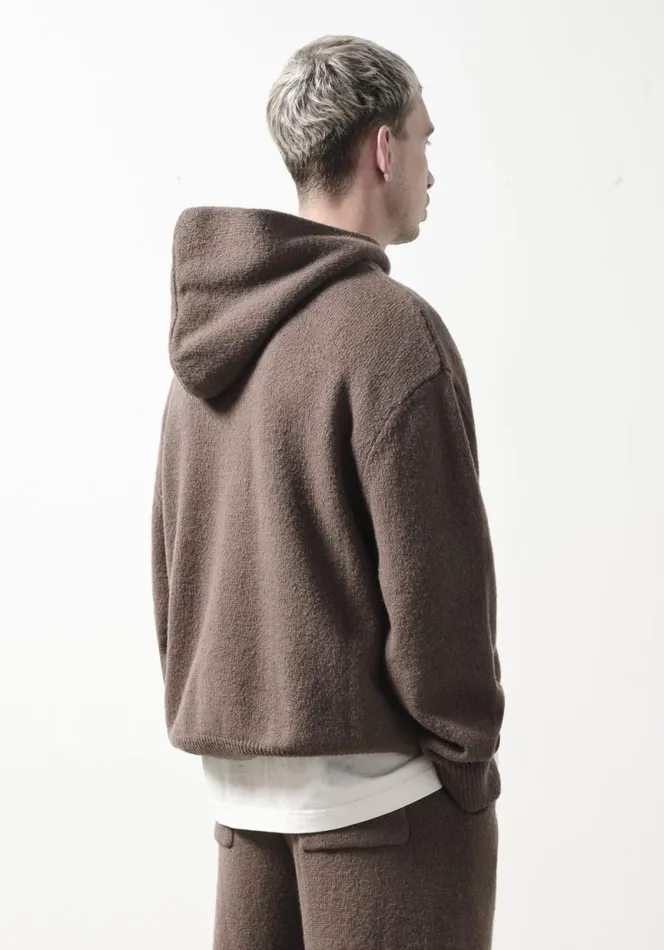 Shop MKI MOHAIR BLEND KNIT HOODY Brown MKI MIYUKI ZOKU Knitwear