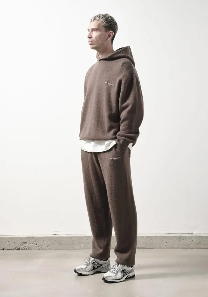 Shop MKI MOHAIR BLEND KNIT HOODY Brown MKI MIYUKI ZOKU Knitwear