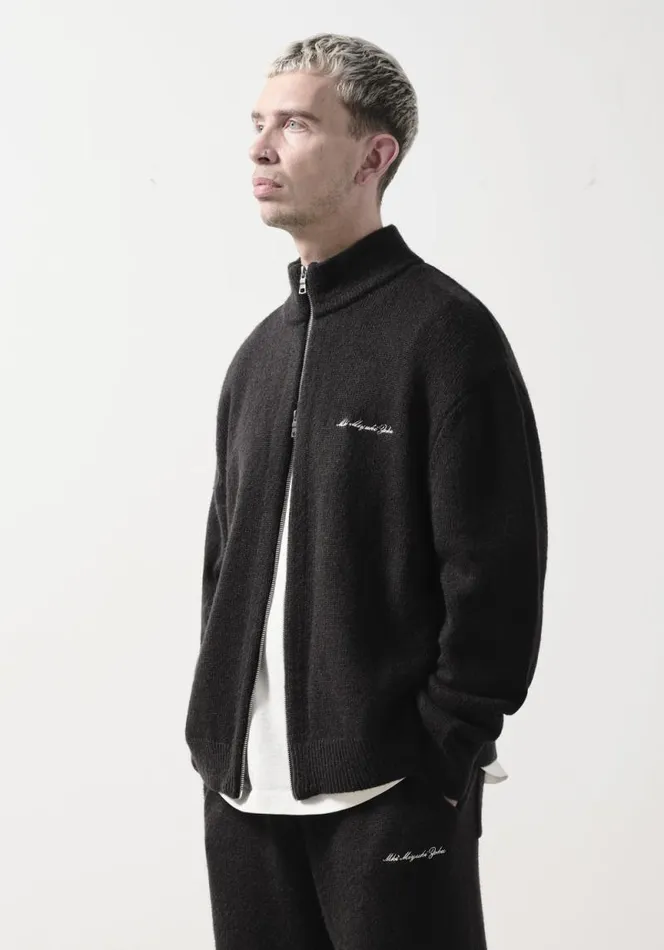 Shop MKI MOHAIR BLEND KNIT TRACK JACKET Black MKI MIYUKI ZOKU Knitwear