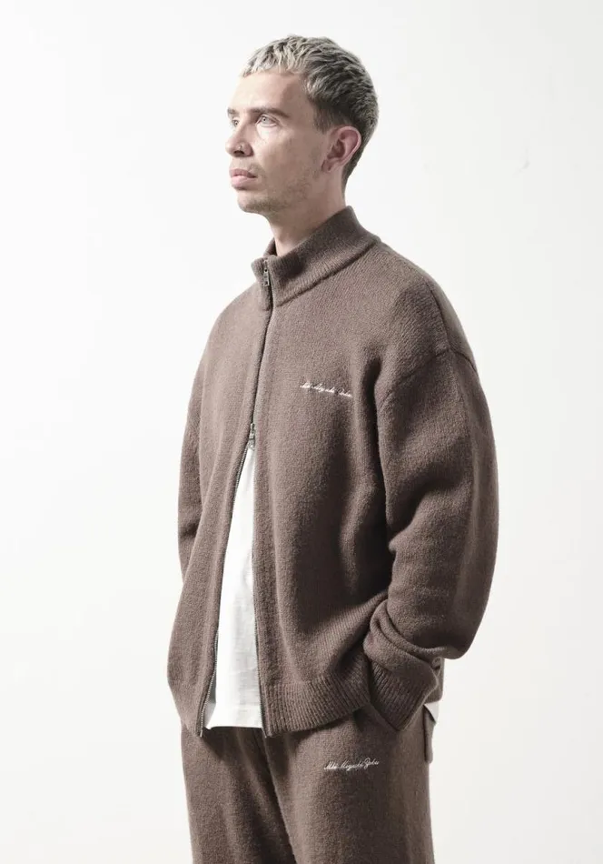 Shop MKI MOHAIR BLEND KNIT TRACK JACKET Brown MKI MIYUKI ZOKU Knitwear