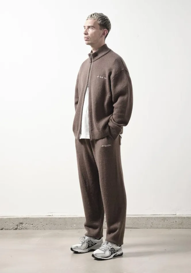 Shop MKI MOHAIR BLEND KNIT TRACK JACKET Brown MKI MIYUKI ZOKU Knitwear