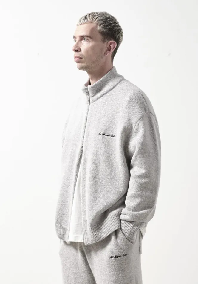 Shop MKI MOHAIR BLEND KNIT TRACK JACKET Grey MKI MIYUKI ZOKU Knitwear