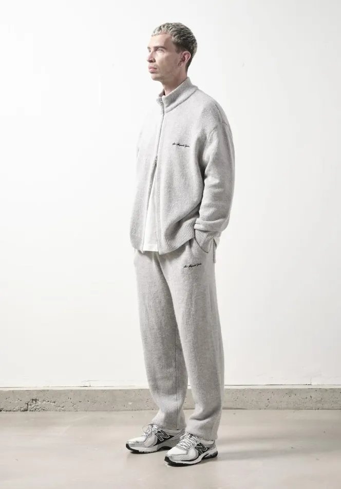 Shop MKI MOHAIR BLEND KNIT TRACK JACKET Grey MKI MIYUKI ZOKU Knitwear