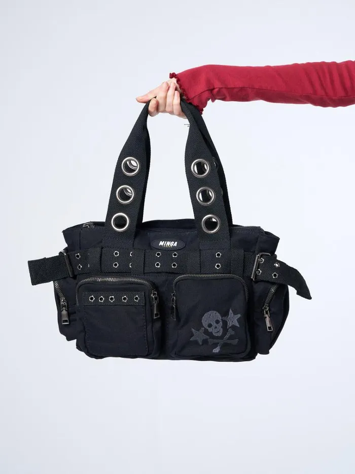 Shop Sky Of Skulls Black Multi Pockets Handbag Minga London Accessories
