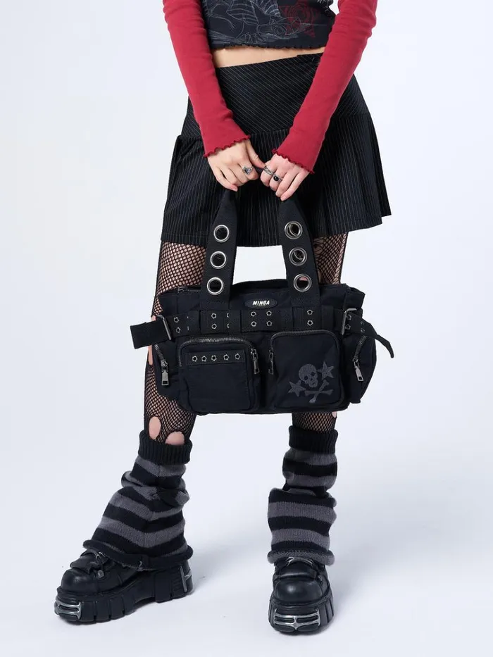 Shop Sky Of Skulls Black Multi Pockets Handbag Minga London Accessories