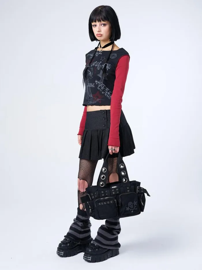 Shop Sky Of Skulls Black Multi Pockets Handbag Minga London Accessories