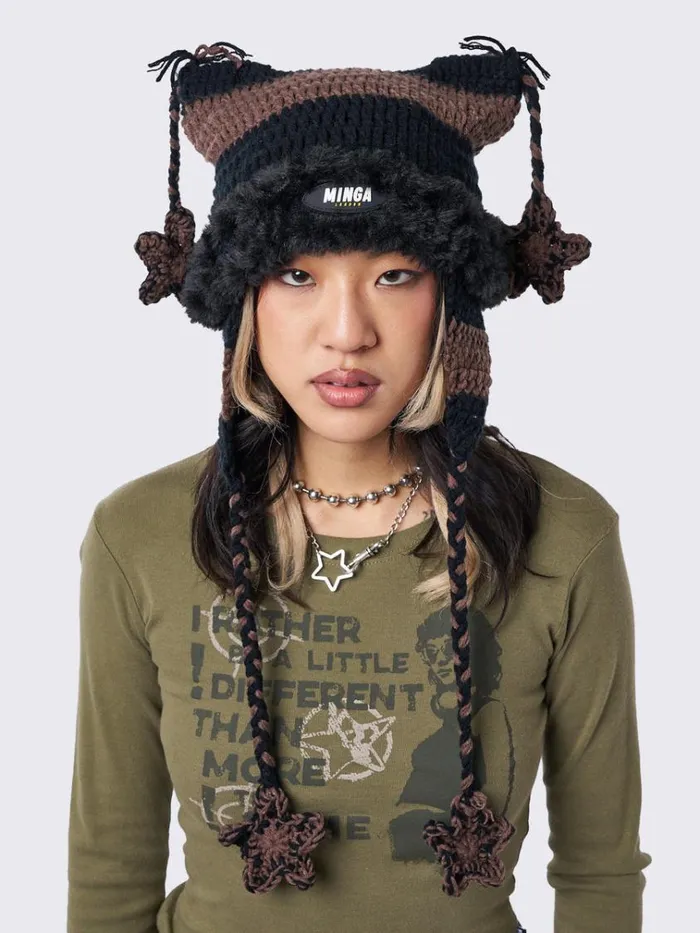 Shop Skylar Star Brown Tie Knit Hat Minga London Accessories