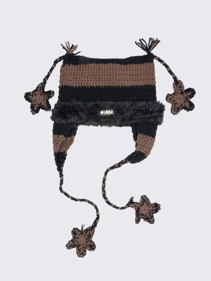 Shop Skylar Star Brown Tie Knit Hat Minga London Accessories Shop Skylar Star Brown Tie Knit Hat Minga London Accessories