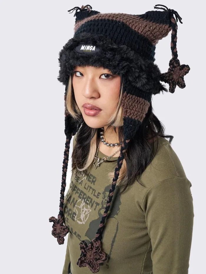 Shop Skylar Star Brown Tie Knit Hat Minga London Accessories Shop Skylar Star Brown Tie Knit Hat Minga London Accessories