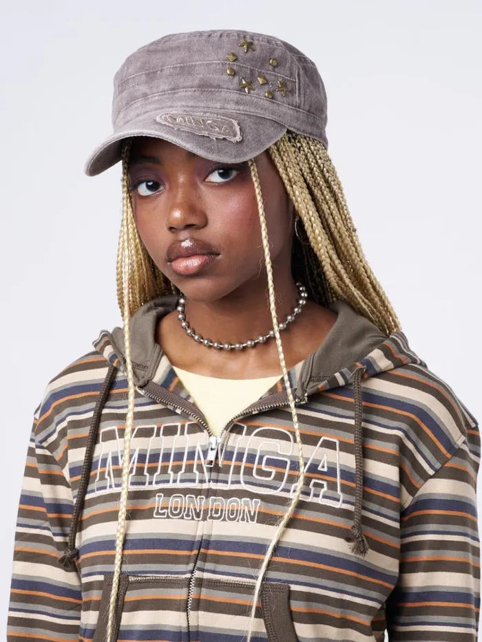 Shop Star Studded Brown Minga Military Cap Minga London Accessories