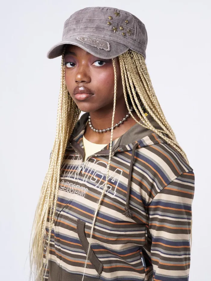 Shop Star Studded Brown Minga Military Cap Minga London Accessories